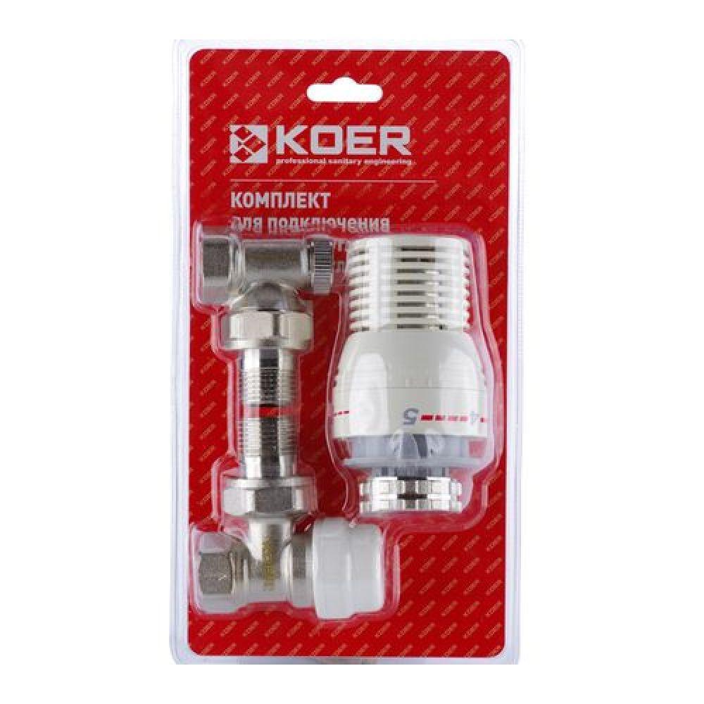 Комплект радіаторний прямий 1/2" Koer KR 1321 з термоголовкою