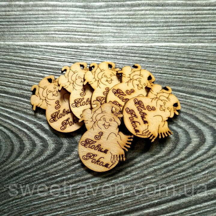 Набір дерев'яних бирок "З Новим Роком" (Сніговик), фото 1