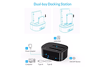 Док станція для HDD, SSD 2.5" 3.5" SATA III USB3.0 ORICO 6228US3-C з функцією клонування, фото 7