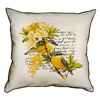 Подушка з мішковини Жовта квітказ жовтими пташками 45x45 см (45PHB_14M003)