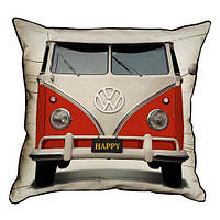 Подушка з мішковини Червоний Volkswagen хіппімобіль 45x45 см (45PHB_VOL001_WH)