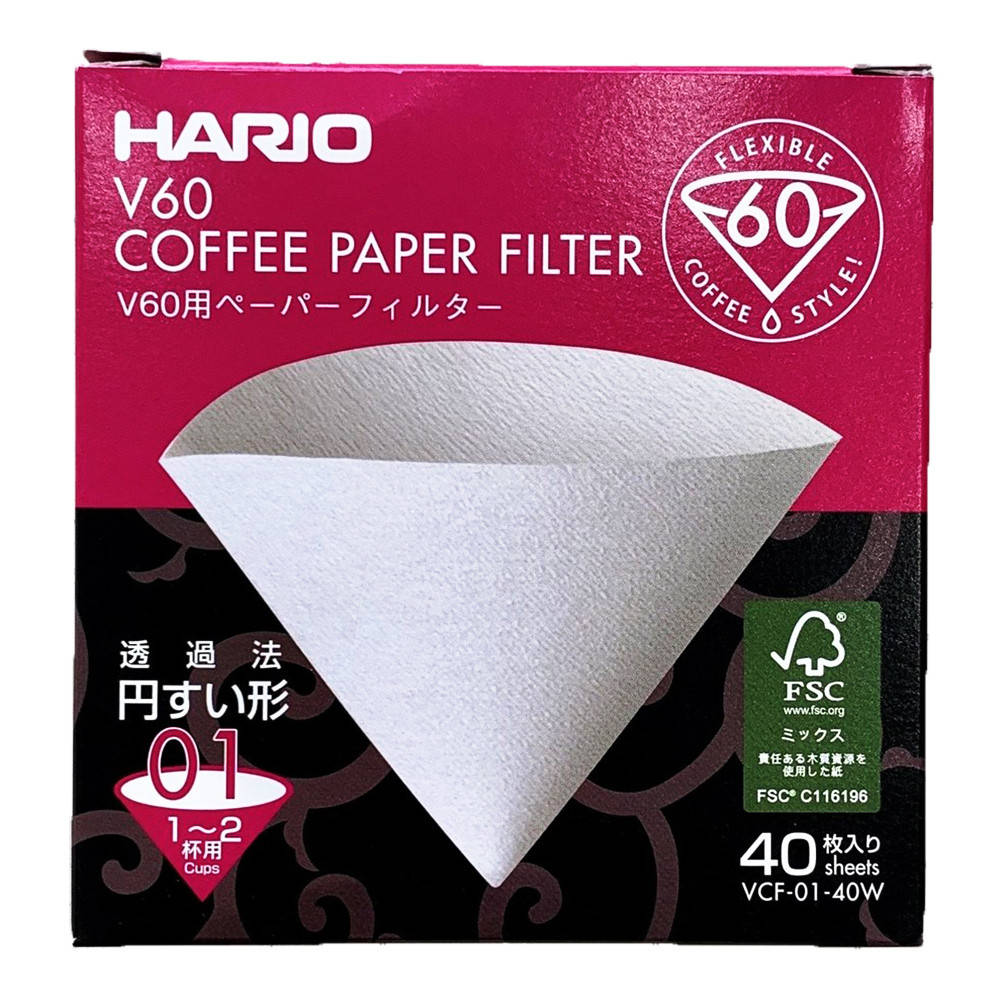 

Фильтры Hario V60 01 бумажные белые для пуровера, 40 шт Харио VCF-01-40W, Белый