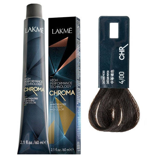 

Безаммиачная крем-краска для волос Lakme CHROMA 4/00 Средний шатен