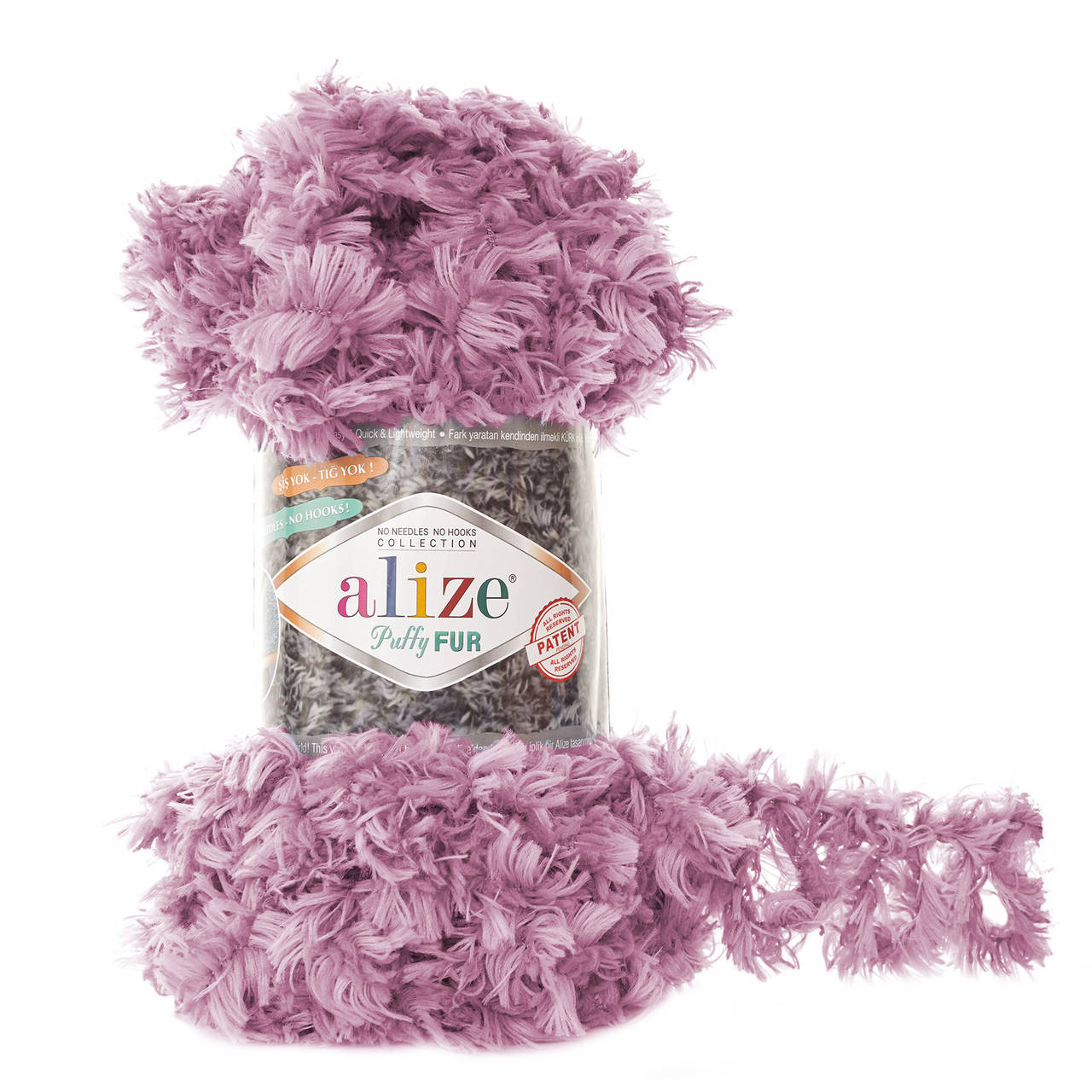 

Турецкая пряжа петельками Puffy Alize fur , сиреневого цвета 6103, меховая пряжа петельками, Разные цвета