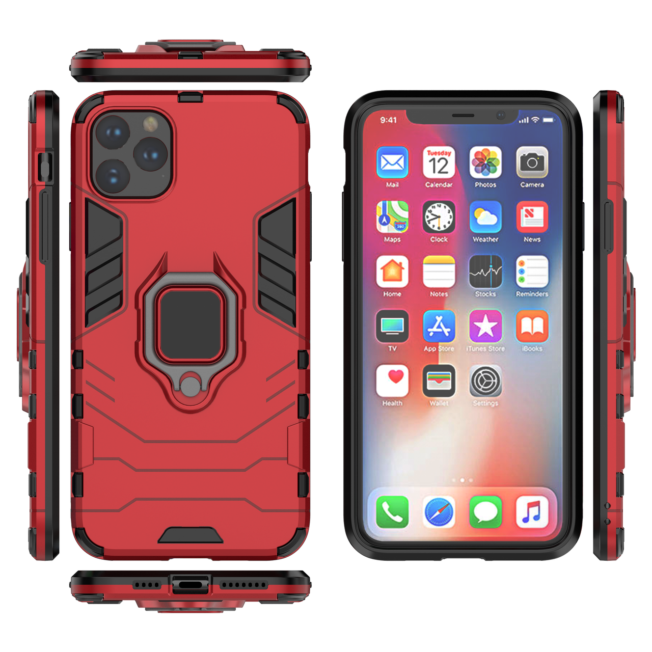 

Бронированный чехол для Apple iPhone 11 Pro Max с кольцом Red, Красный