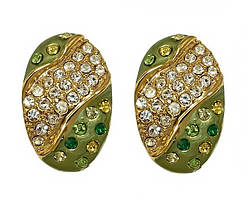 Сережки Neoglory. Позолота. Камені: білі та зелені фіаніти. Довжина: 2,1 см Ширина: 13 мм