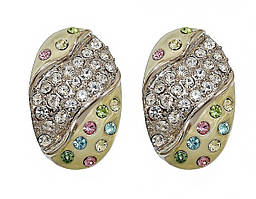 Сережки Neoglory з італійською застібкою. Родій. Камені: фіаніти різних кольорів. Довжина: 2,1 см Ширина: 13 мм