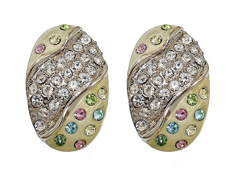 Сережки Neoglory з італійською застібкою. Родій. Камені: фіаніти різних кольорів. Довжина: 2,1 см Ширина: 13 мм
