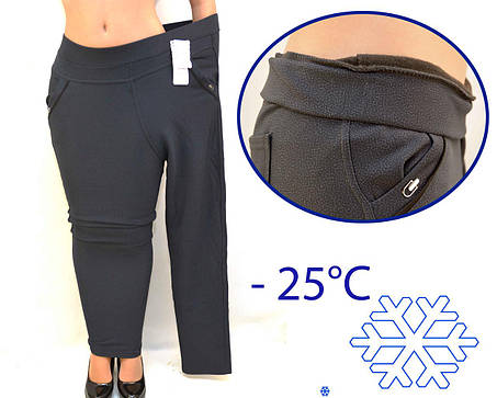 Штани жіночі офісні у великих поділах на флісовій підкладці L-XL, фото 1