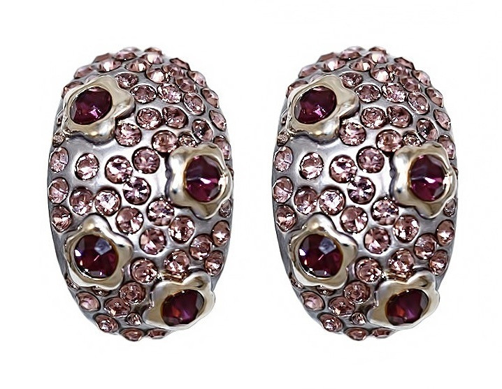 Сережки Neoglory з італійською застібкою. Родій. Камені: бузкові фіаніти. Довжина: 2,2 см Ширина: 13 мм