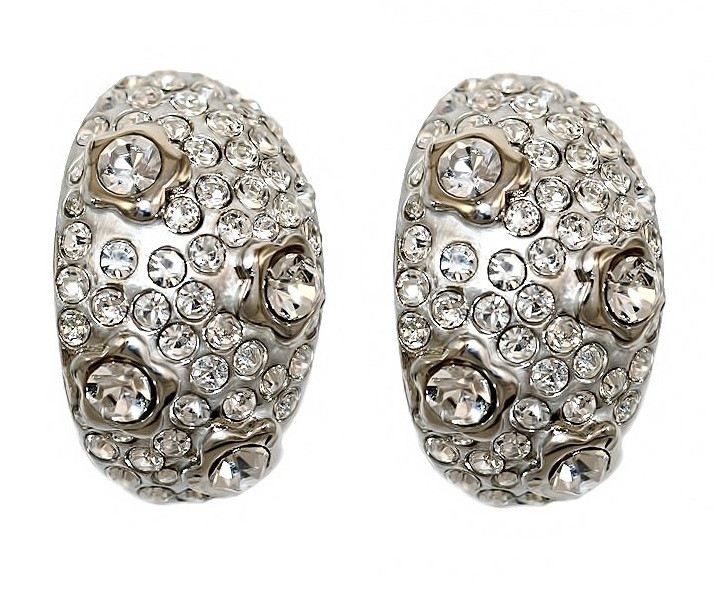 Сережки Neoglory з італійською застібкою. Родій. Камені: білі фіаніти. Довжина: 2,2 см Ширина: 13 мм