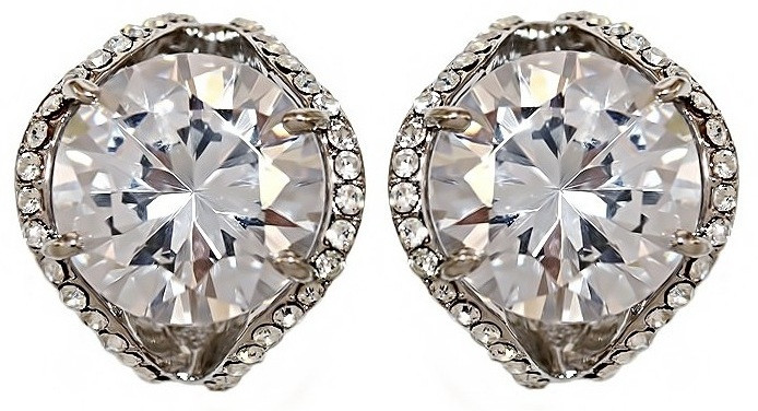 Сережки Neoglory з італійською застібкою. Родій. Камені: білі фіаніти та циркон. Довжина: 2,4 см. Ширина: 20 мм.