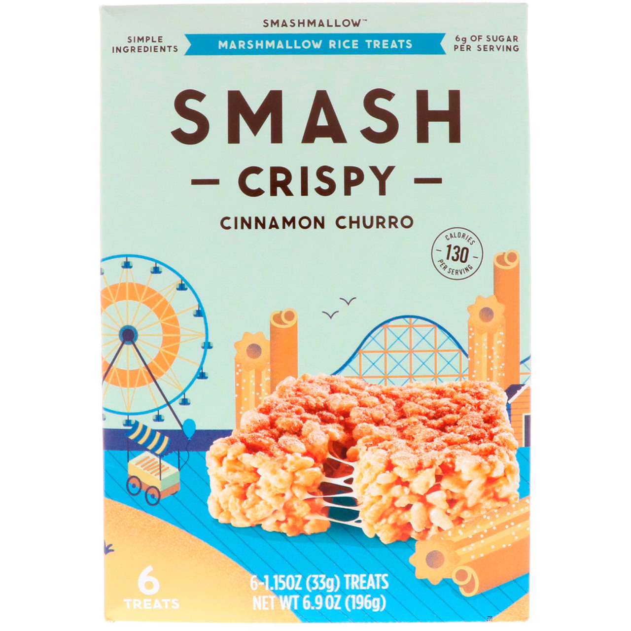 SmashMallow, Smash Crispy, коричний крендель, 6 ласощів, по 33 г кожна