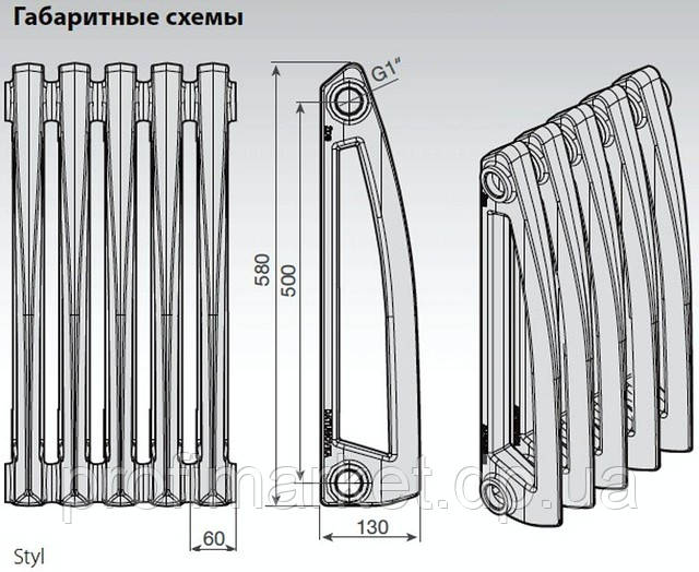 Радиатор чугунный дизайнерский VIADRUS Styl 500/130 10 секций - фото 3 - id-p5603408