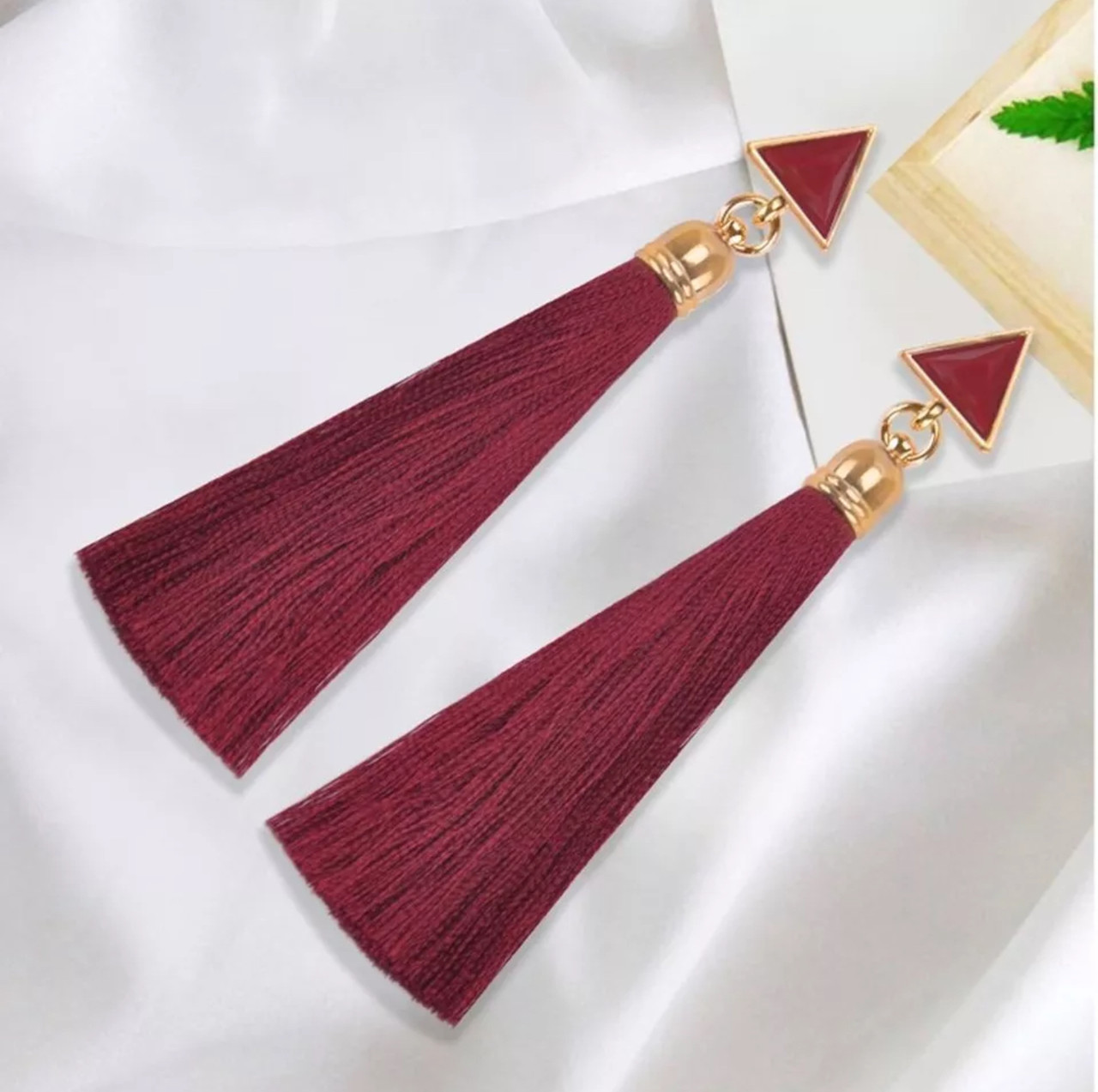 Сережки/сережки китиці, довгі, з ниток, з підвіскою «Art deco» (червоний)