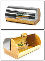 Хлібниця 38 см дерев'яна з кришкою з неіржавкої сталі Maestro MR-1673S