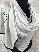 Жіночий трикотажний білий шарф зі стразами Louis Vuitton 180х50 см (кв.02)