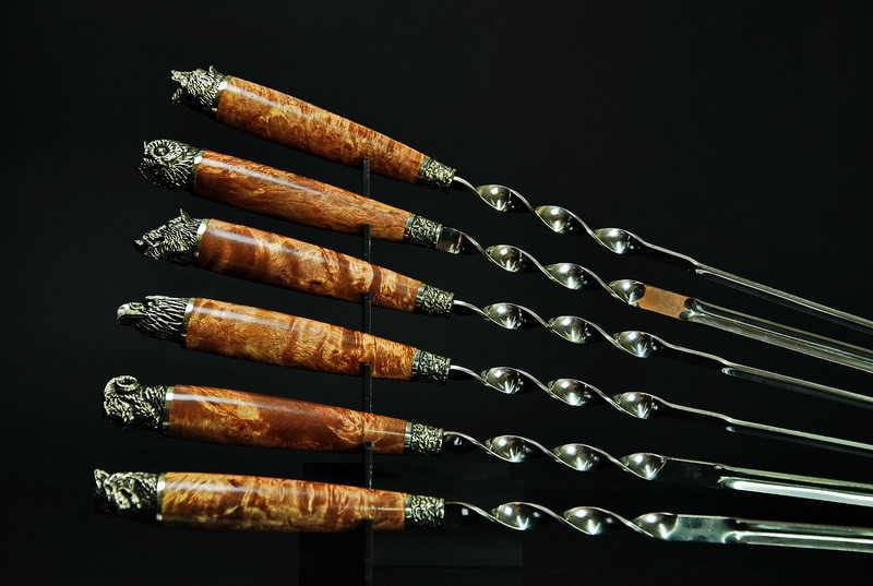 Набір шампурів "Мисливські мельхіор" 69см з ручкою з капа клена, фото 1