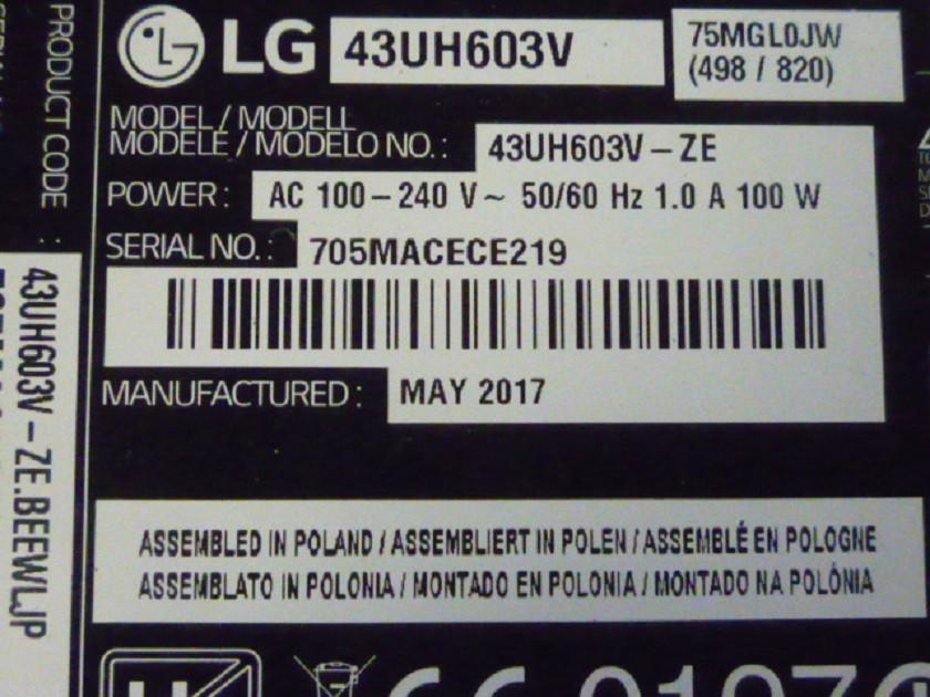 Плати від LЕD TV LG 43UH603V-ZE.BEEWLJP поблочно (матриця розбита).
