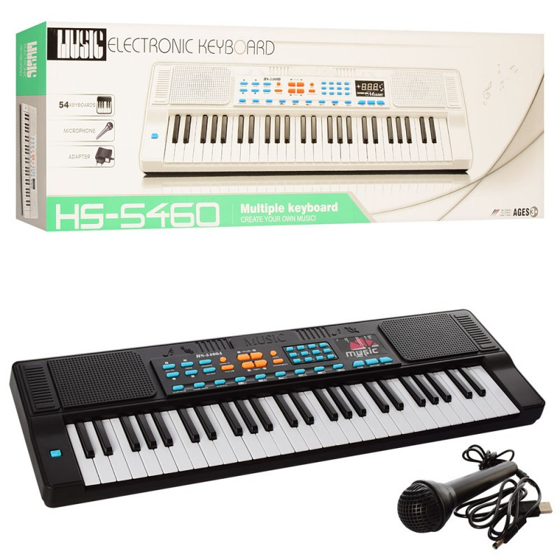 Синтезатор дитячий HS5460A, 54 клавіші, мікрофон, запис, музика, USB-шнур, від мережі