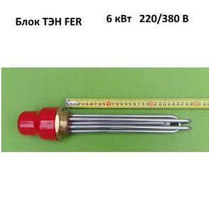 Блок ТЕН прямий 6000 W, 220/380 V, різь 2", неіржавка сталь FER (Туреччина), фото 2