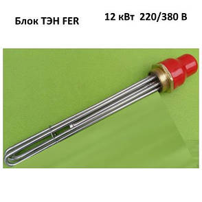 Блок ТЕН прямий 12000 W, 220/380 V, різь 2", неіржавка сталь FER (Туреччина), фото 2