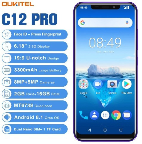 4G Смартфон Oukitel c12 Pro, 4 ядра,6.18 дюймів 2/16 Гб 3300 мА·год