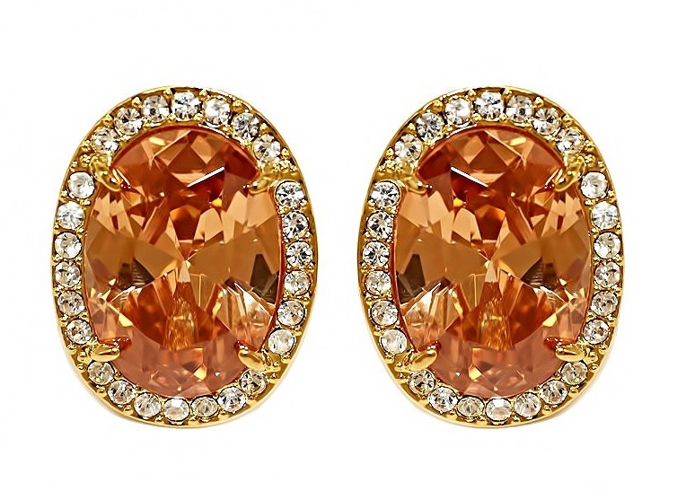 Сережки Neoglory з італійською застібкою. Позолота. Камені: білий та жовто-коричневий циркон. Діаметр: 2,3 см