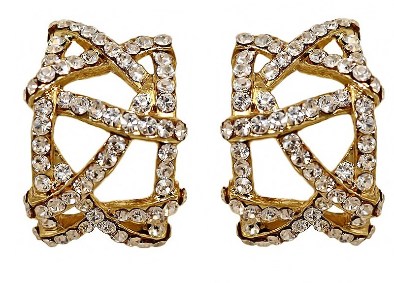 Сережки Neoglory з італійською застібкою. Позолота. Камені: білі фіаніти. Довжина: 2,3 см Ширина: 14 мм