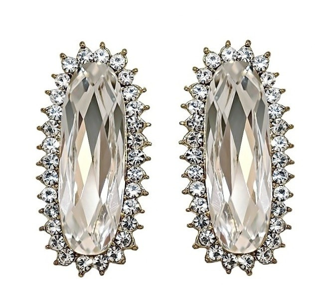 Сережки Neoglory з італійською застібкою. Родій. Камені: білий циркон. Довжина: 2,5 см Ширина: 12 мм