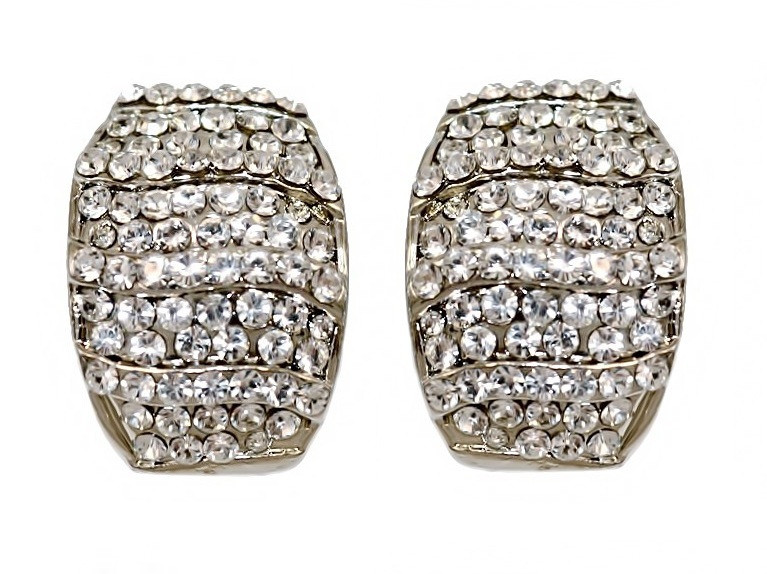 Сережки Neoglory з італійською застібкою. Родій. Камені: білі фіаніти. Довжина: 2,1 см Ширина: 14 мм