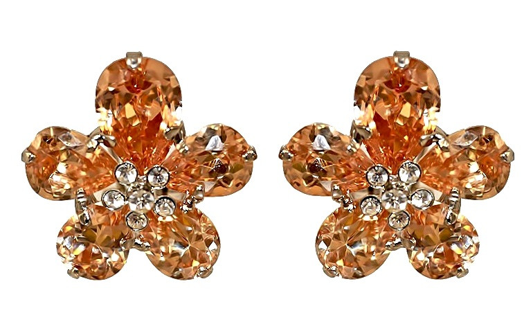 Сережки Neoglory з італійською застібкою. Родій. Камені: фіаніти та жовто-коричневі циркони. Діаметр: 20 мм