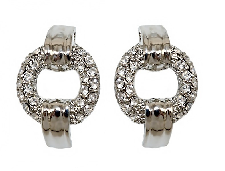 Сережки Neoglory з італійською застібкою. Родій. Камені: білі фіаніти. Довжина: 2,1 см Ширина: 14 мм