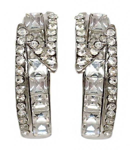 Сережки Neoglory з італійською застібкою. Родій. Камені: білі фіаніти. Довжина: 2,2 см Ширина: 7 мм