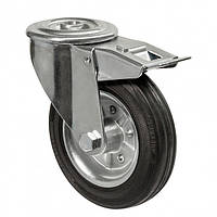 Колесо 3106-N-125-R(31 "Norma") Ø 125 мм, поворотное резиновое колесо с отверстием и тормозом на тележку