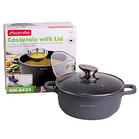 Каструля з кришкою Kamille 2.3 л з литого алюмінію з антипригарним покриттям і для індукції і газу KM-4424