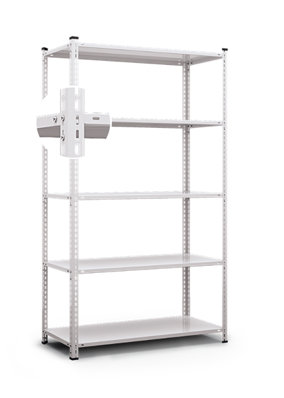 Стелаж 184x95x34см 5полок металевий полочний фарбований білий/чорний збірний на болтах