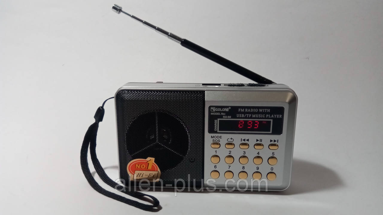 Радіоприймач GOLON RX-60, FM 87-108 Мгц, USB/microSD, mp3, акумулятор Li-Ion 600mAh BL-5C, black/silver