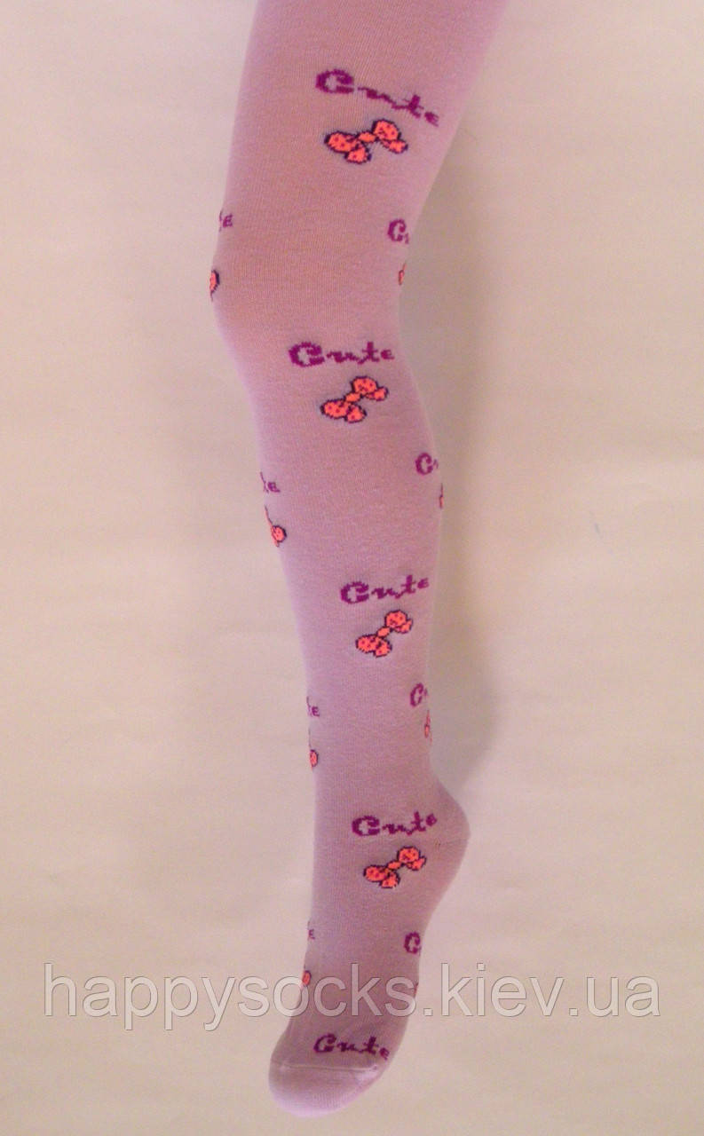 Дитячі колготки бавовняні бузкового кольору в бантики