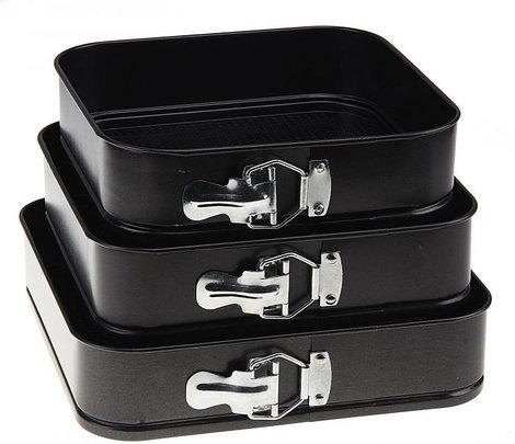 Форм для випічки зі знімним дном розсувна, квадратні 3 шт (28см, 26см, 24см х 6,5 см)