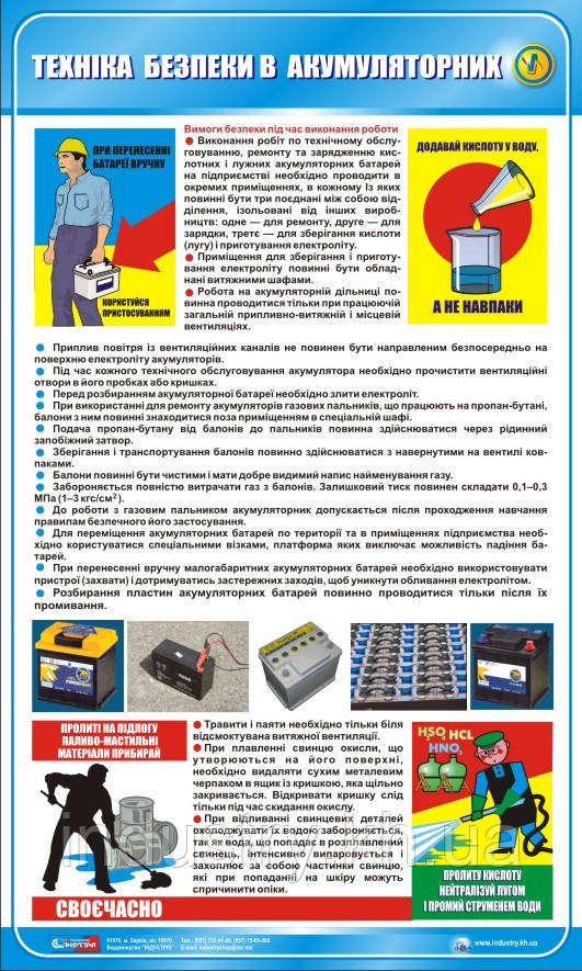 Стенд. Техніка безпеки в акумуляторних. 0,6х1,0. Пластик