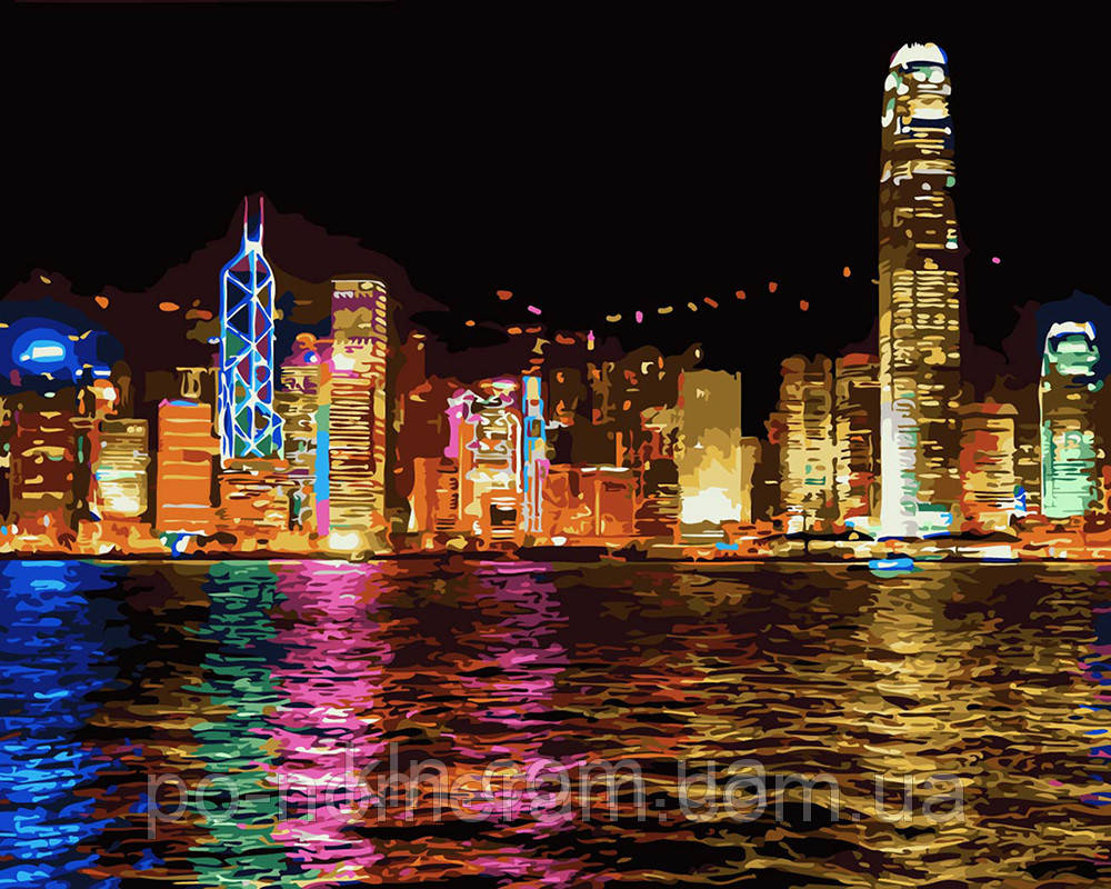 Картина за номерами Menglei MG1108 Нічна набережна. Гонконг 40 х 50 см 950 місто, фото 1