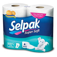 Туалетний папір Selpak тришаровий 200 відривів 4 рулони білий