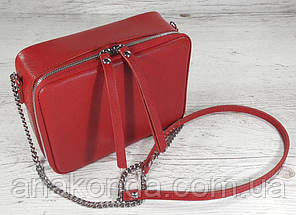 65-3 Натуральна шкіра, Сумка жіноча крос-боді червона сап'ян, фото 2