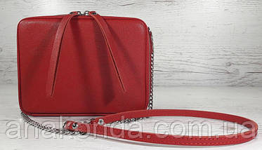 65-3 Натуральна шкіра, Сумка жіноча крос-боді червона сап'ян, фото 4