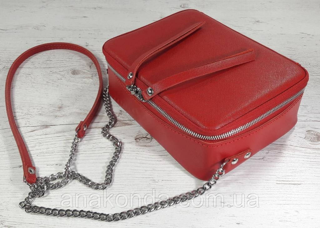 65-3 Натуральна шкіра, Сумка жіноча крос-боді червона сап'ян