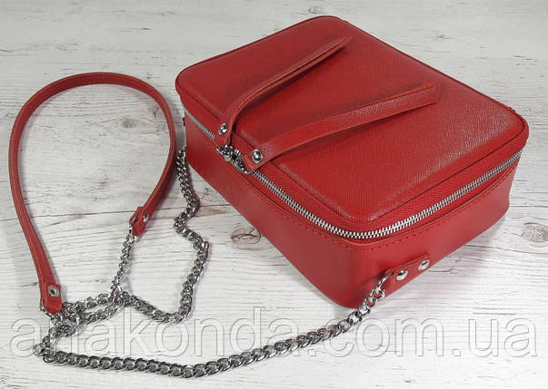 65-3 Натуральна шкіра, Сумка жіноча крос-боді червона сап'ян, фото 1