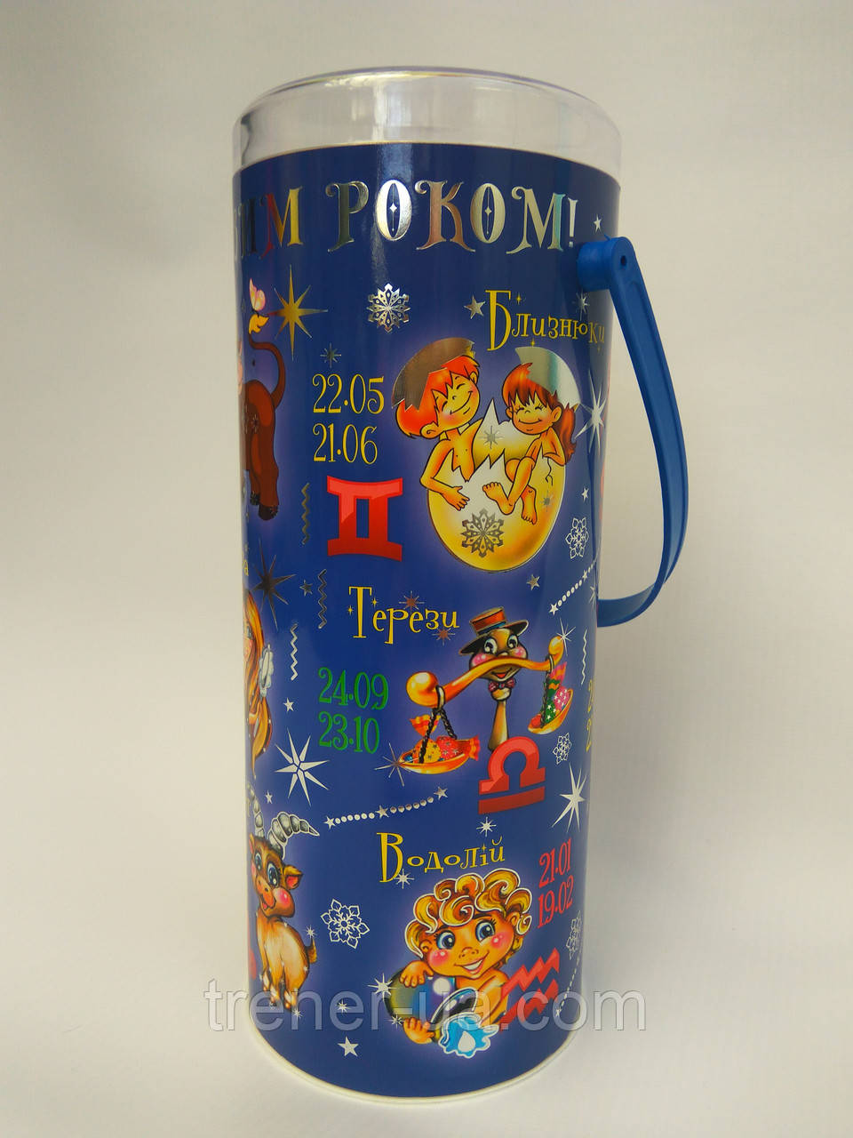 Новорічна упаковка картонний тубус Зодіак 500 г.