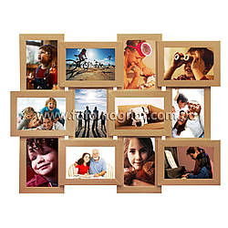 Дерев'яна мультирамка на 12 фото "Руноко 12 Бежева" з рельєфним оздобленням (фоторамка колаж 62 х 50 см)