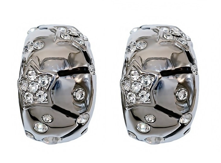 Сережки Neoglory з італійською застібкою. Родій. Камені: білі фіаніти. Довжина: 2,2 см Ширина: 14 мм